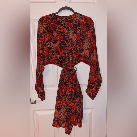 Free People Red and Blue Floral Long Sleeve Mini Dress Large - Picture 2 of 6